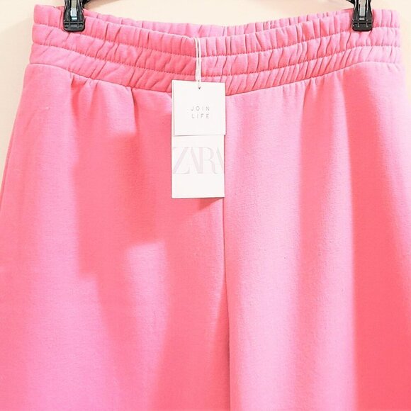 New! Zara Wide Leg Cropped Soft Cotton Fleece Lined Casual Pants - Picture 5 of 5